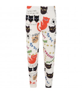 Ivory leggings for kids with Clairvoyant Cats print