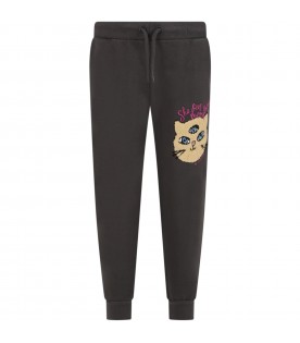 Black sweatpants for girl with She Sees Everything print