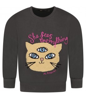 Black sweatshirt for girl with She Sees Everything print
