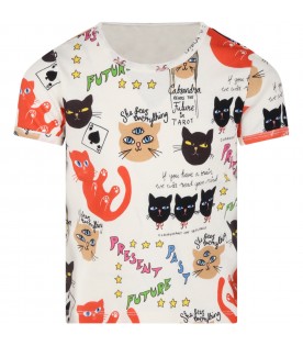 Ivory T-shirt for kids with Clairvoyant Cats print
