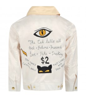 Ivory jacket for kids with Cat Tells All print