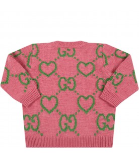 Pink sweater for baby girl with double GG