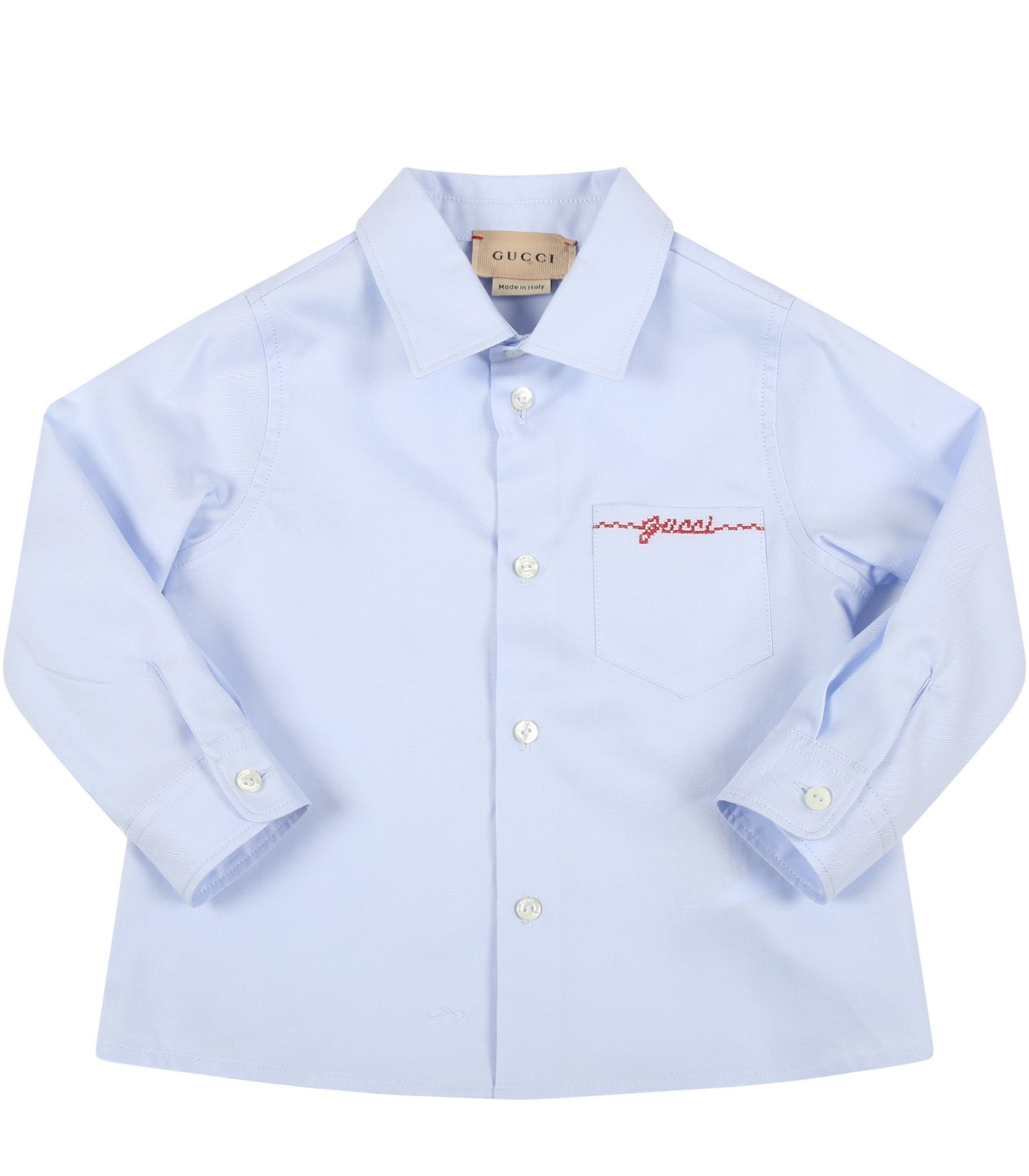 Gucci Kids Light blue shirt for baby boy with logo