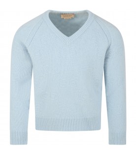 Light blue sweater for kids with double GG