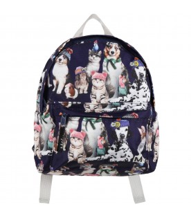 Blue backpack for kids with animals