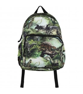 Green backpack for kids with dinos