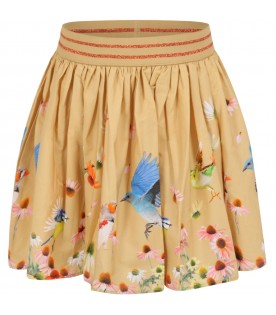 Yellow skirt for girl with colorful flowers