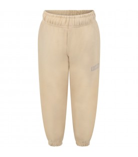 Beige sweatpants for kids with iconic print