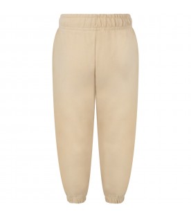 Beige sweatpants for kids with iconic print