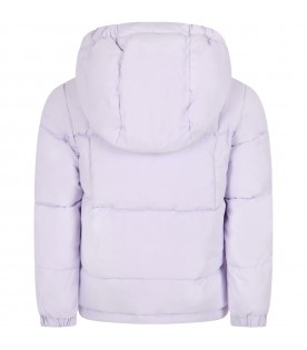 Lilac down-jacket for girl with black logo