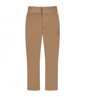 Beige trousers for boy with logo embroidered