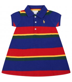 Multicolor dress for baby girl with pony logo