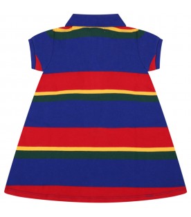 Multicolor dress for baby girl with pony logo