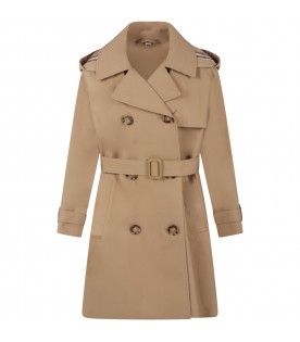 Beige trench coat for girl with check vintage