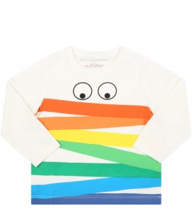 Ivory T-shirt for babykids with eyes and rainbow