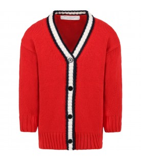 Red cardigan for girl with logo