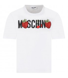 White t-shirt for girl with strawberries
