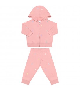 Pink tracksuit for baby kids with pony logo