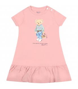 Pink dress for baby girl with bear