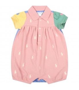 Multicolor romper for baby girl with pony logo