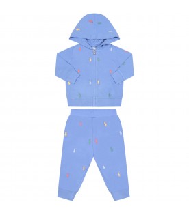 Light blue tracksuit for baby kids with pony logo