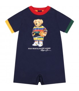 Blue romper for baby boy with bear