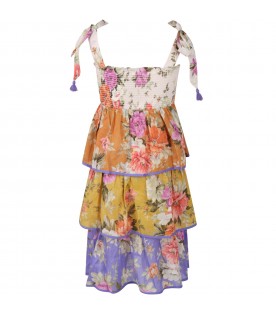 Multicolor dress for girl with flowers