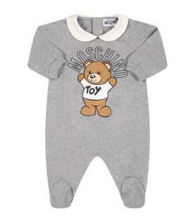 Grey babygrow for baby kids with teddy bear