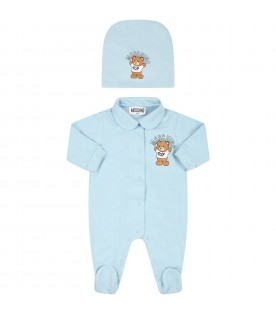 Light blue set for baby boy with teddy bear