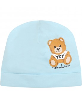 Light blue hat for baby boy with teddy bear