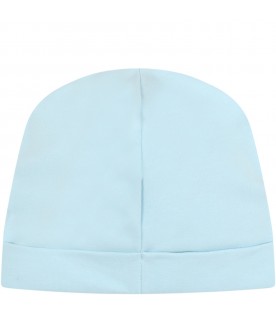 Light blue hat for baby boy with teddy bear