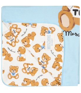 Light blue blanket for baby boy with teddy bear