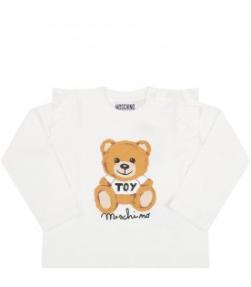 Ivory t-shirt for baby girl with teddy bear