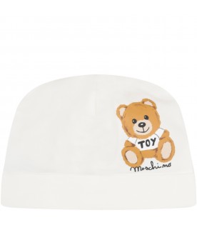 Ivory hat for baby kids with teddy bear