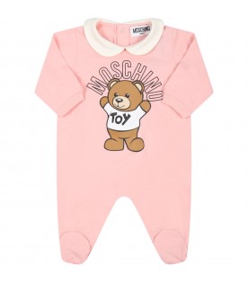 Pink babygrow for baby girl with teddy bear