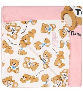 Pink blanket for baby girl with teddy bear