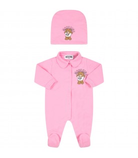 Fuchsia set for baby girl with teddy bear
