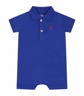 Blue romper for baby boy with pony logo