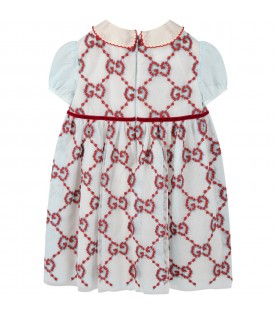 Light blue dress for baby girl with red flowers