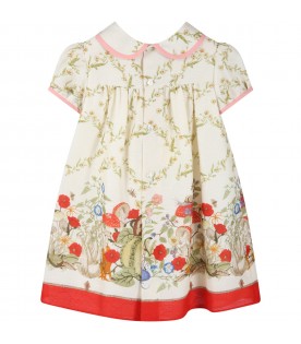 Ivory dress for baby girl with floral print.