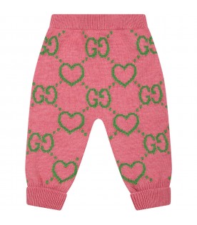 Pantalone rosa per neonata con cuori