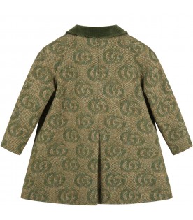 Green coat for baby girl with double GG