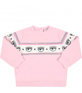 Pink sweatshirt for baby girl with iconic flirting eyes