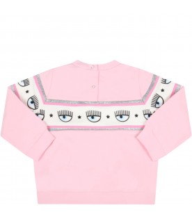 Pink sweatshirt for baby girl with iconic flirting eyes