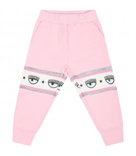 Pink sweatpants for baby girl with iconic eyes