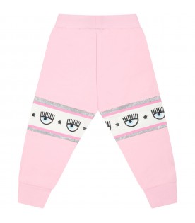 Pink sweatpants for baby girl with iconic eyes