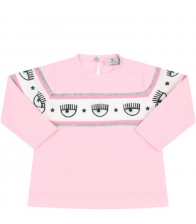 Pink T-shirt for baby girl with iconic eyes
