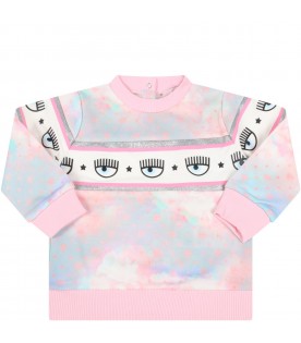 Tie-dye sweatshirt for baby girl with iconic flirting eyes