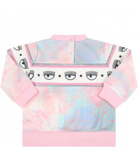 Tie-dye sweatshirt for baby girl with iconic flirting eyes