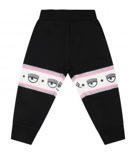 Black sweatpants for baby girl with iconic eyes